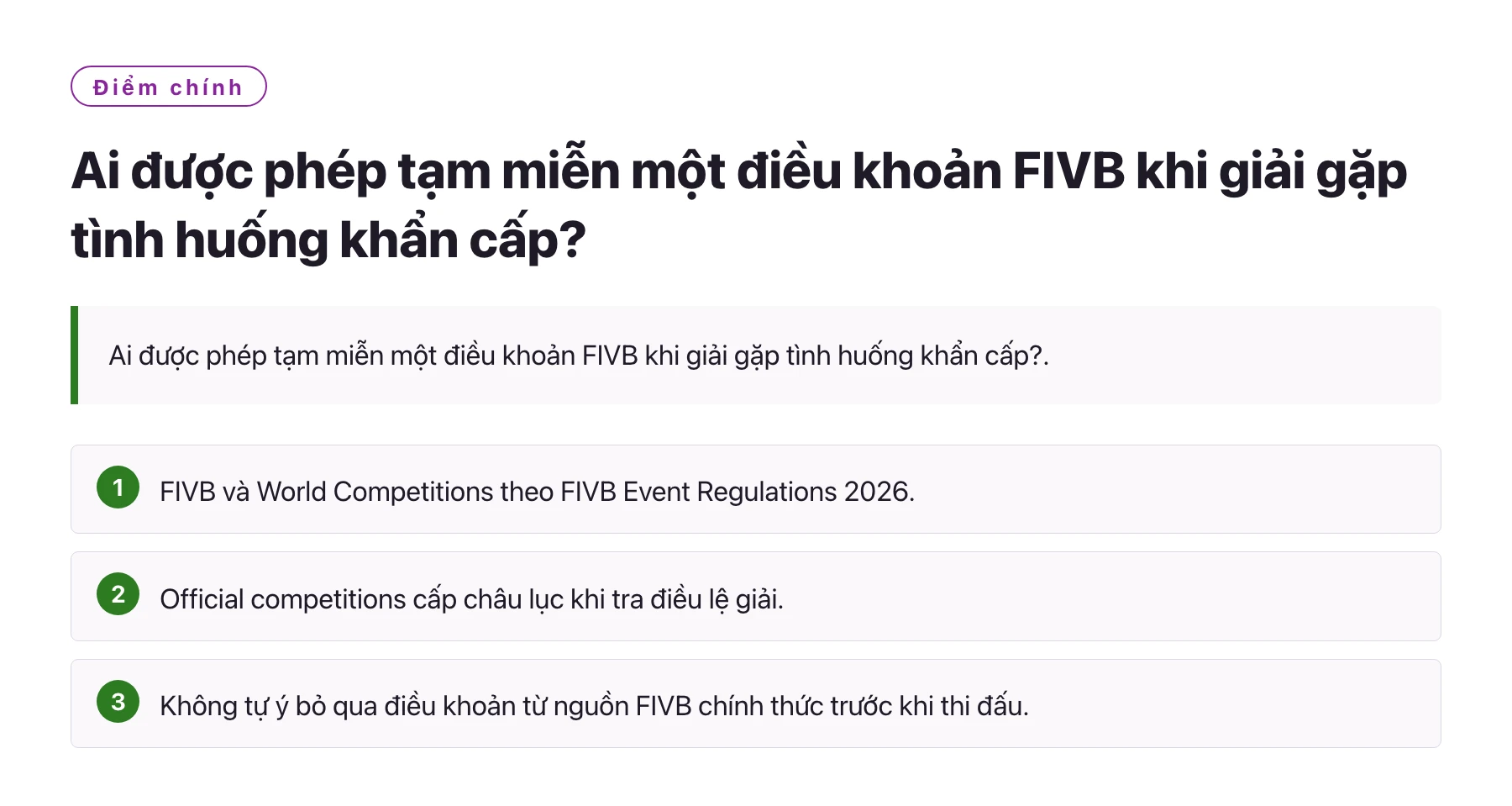 Ai được phép tạm miễn một điều khoản FIVB khi giải gặp tình huống khẩn cấp?——全文要点速览